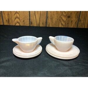 Vintage 1930s Akro Agate Childs Pink Interior Panel Tea Set 6 Pieces Rare